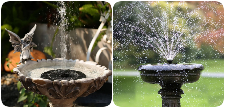 Sherem Solar Powered Water Fountain collage in garden